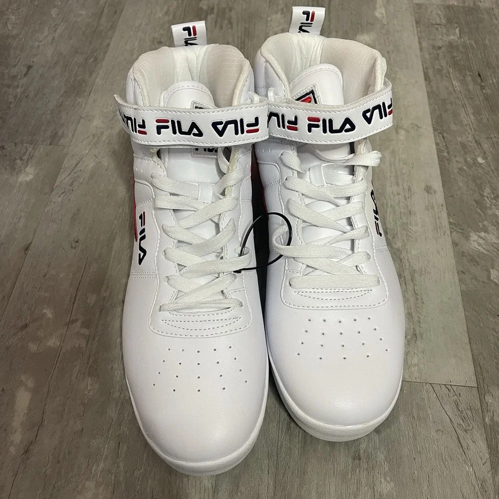 FILA Vulc‎ Size 10.5 Faux Leather White Navy Red High Top Sneakers Men Shoes